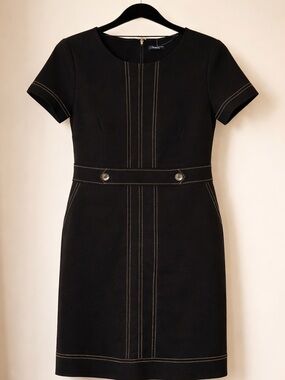 Tommy Hilfiger Black Short-Sleeve Sheath Dress with Contrast Stitching